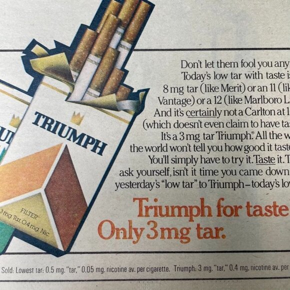 Vintage 1980 Triumph Cigarettes Ad Print Full Page Original Vintage u - Picture 6 of 6